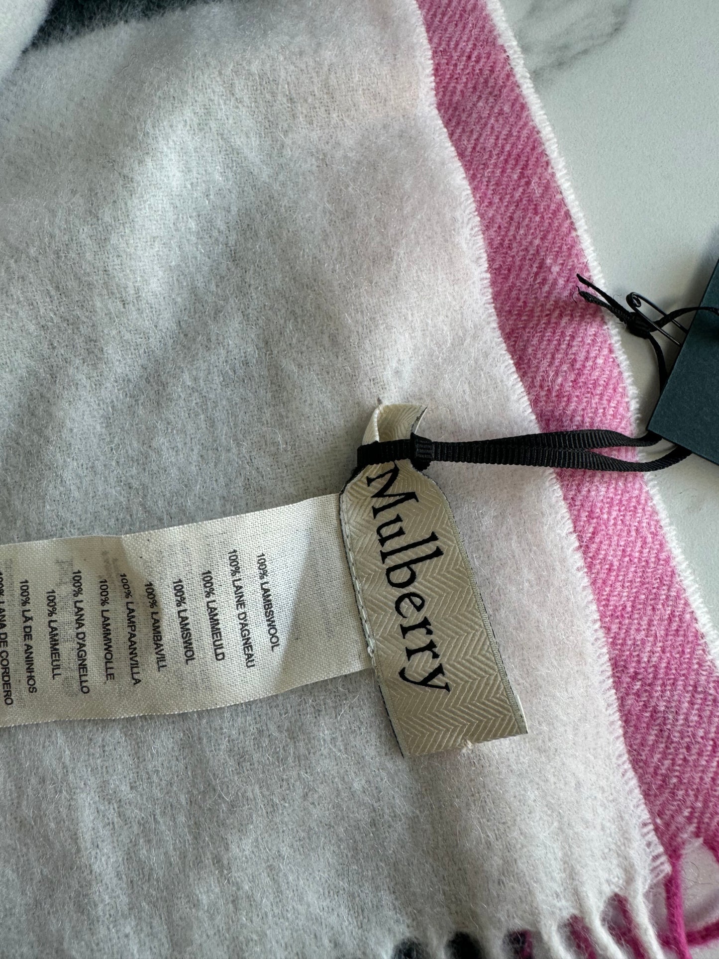 Mulberry Large Scarf - White, Pink & Green