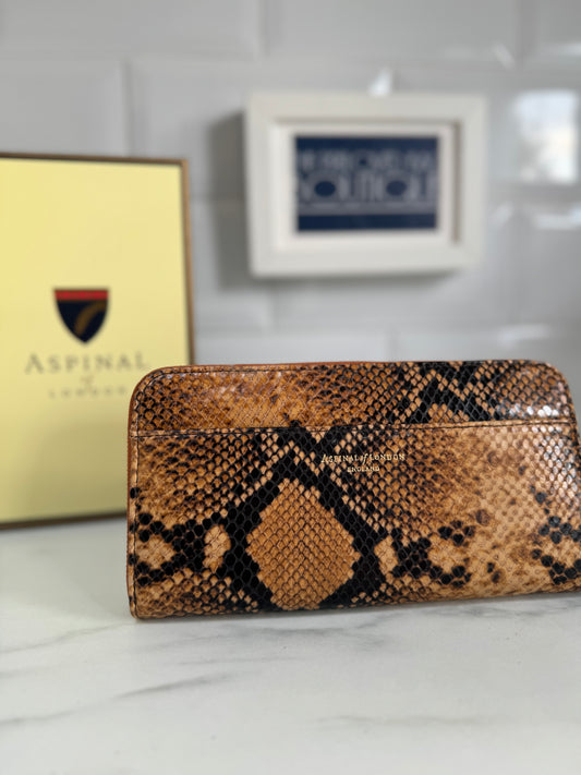 Aspinal of London Zip Arpund along Wallet - Snakeprint (Brown)