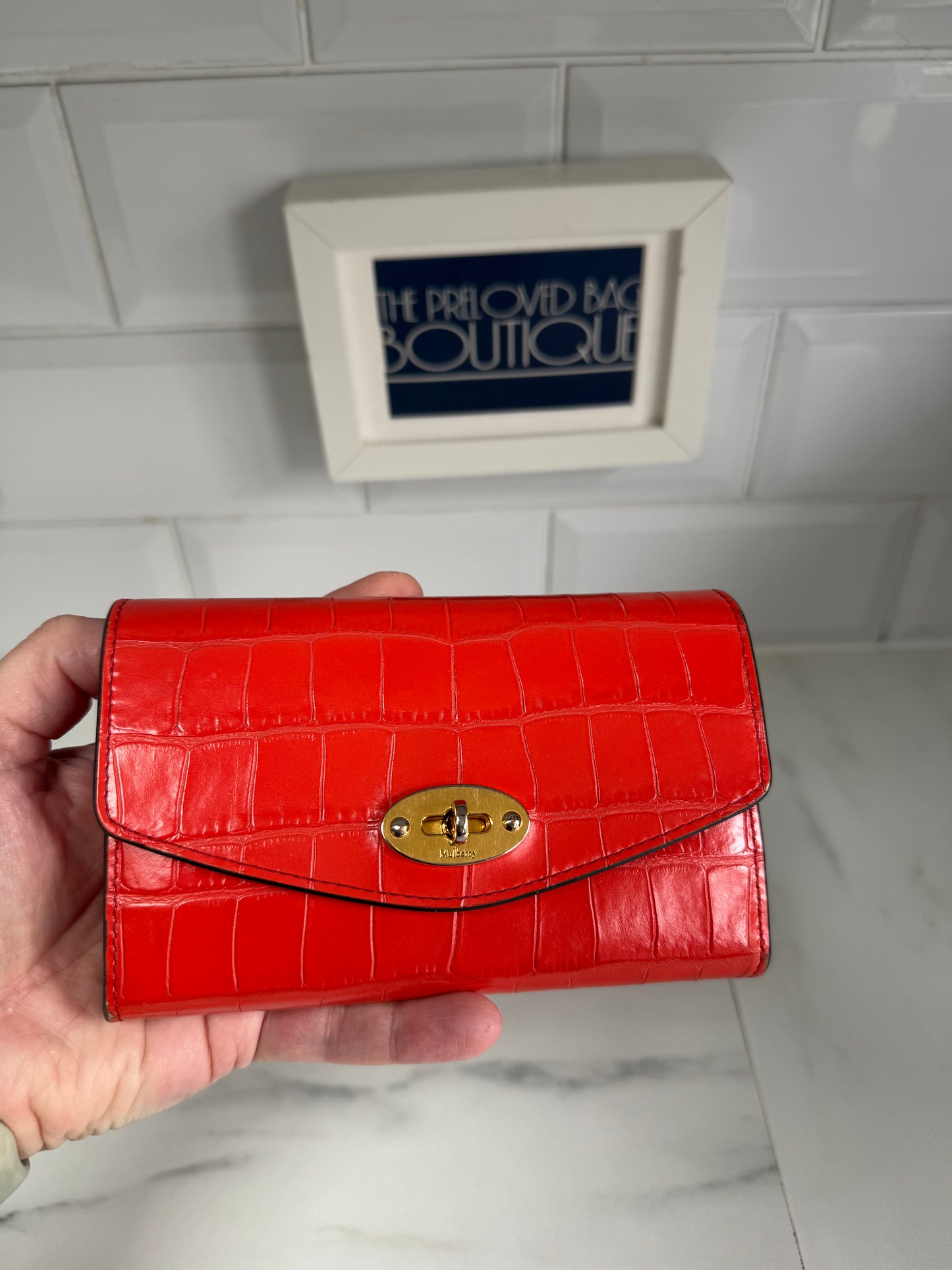 Mulberry Medium Darley wallet - Tomato Red Croc Embossed