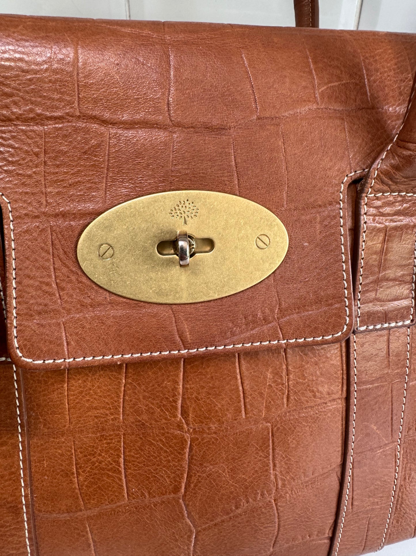 Mulberry Croc Embossed Bayswater - Oak