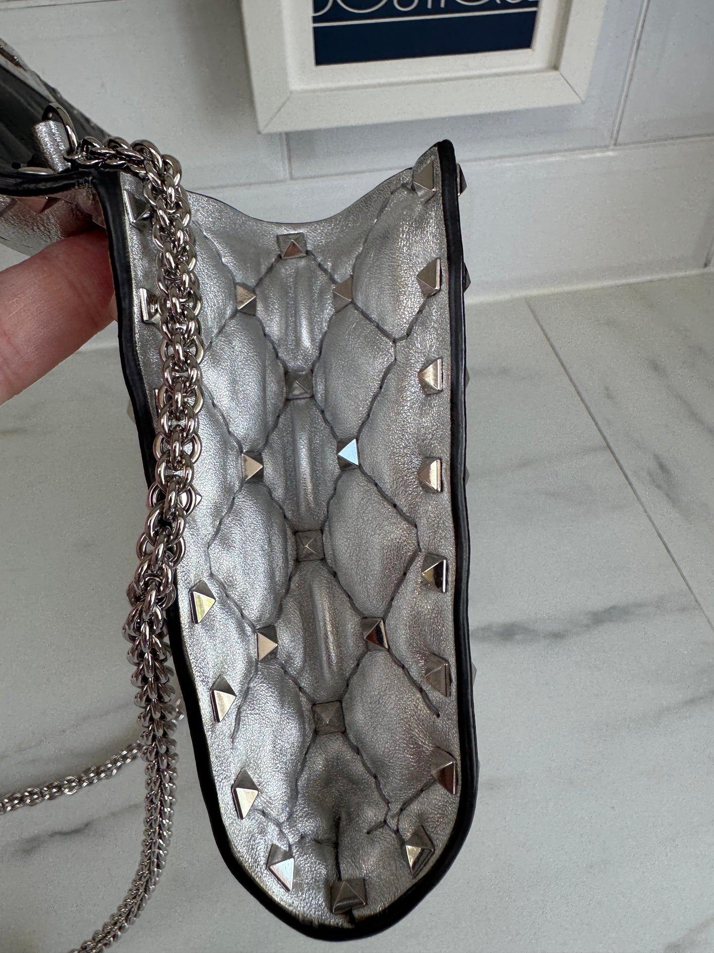 Valentino Garavanni Rockstud Spike Clutch - Metallic Silver