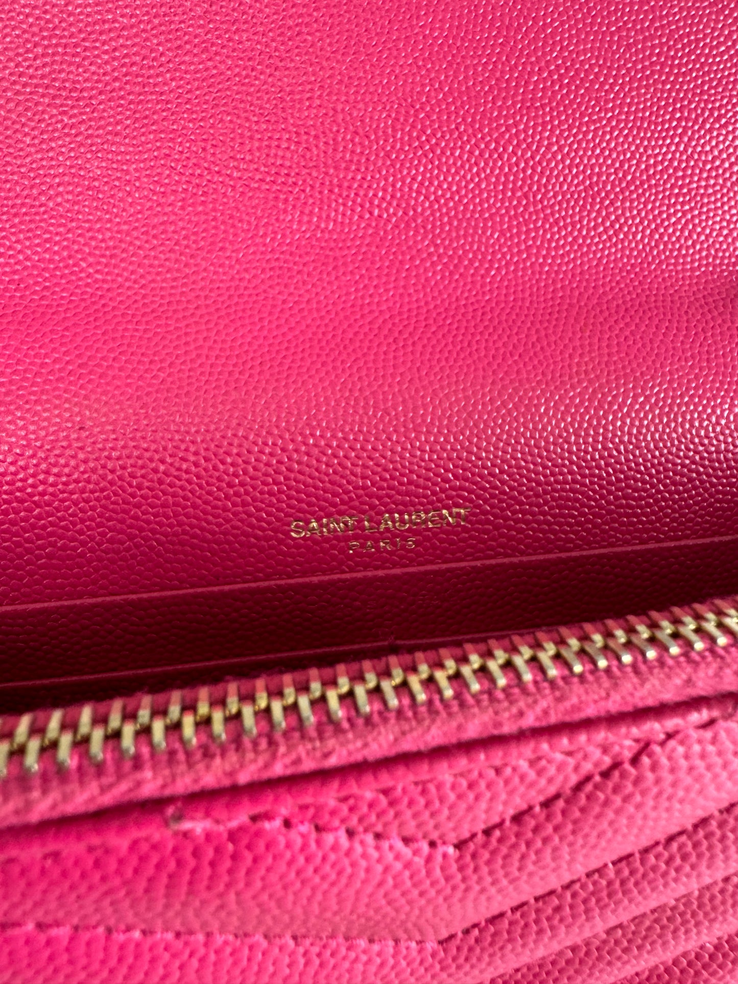 YSL/Saint Laurent Paris Cassandre Envelope Chain Wallet - Fuschia Pink