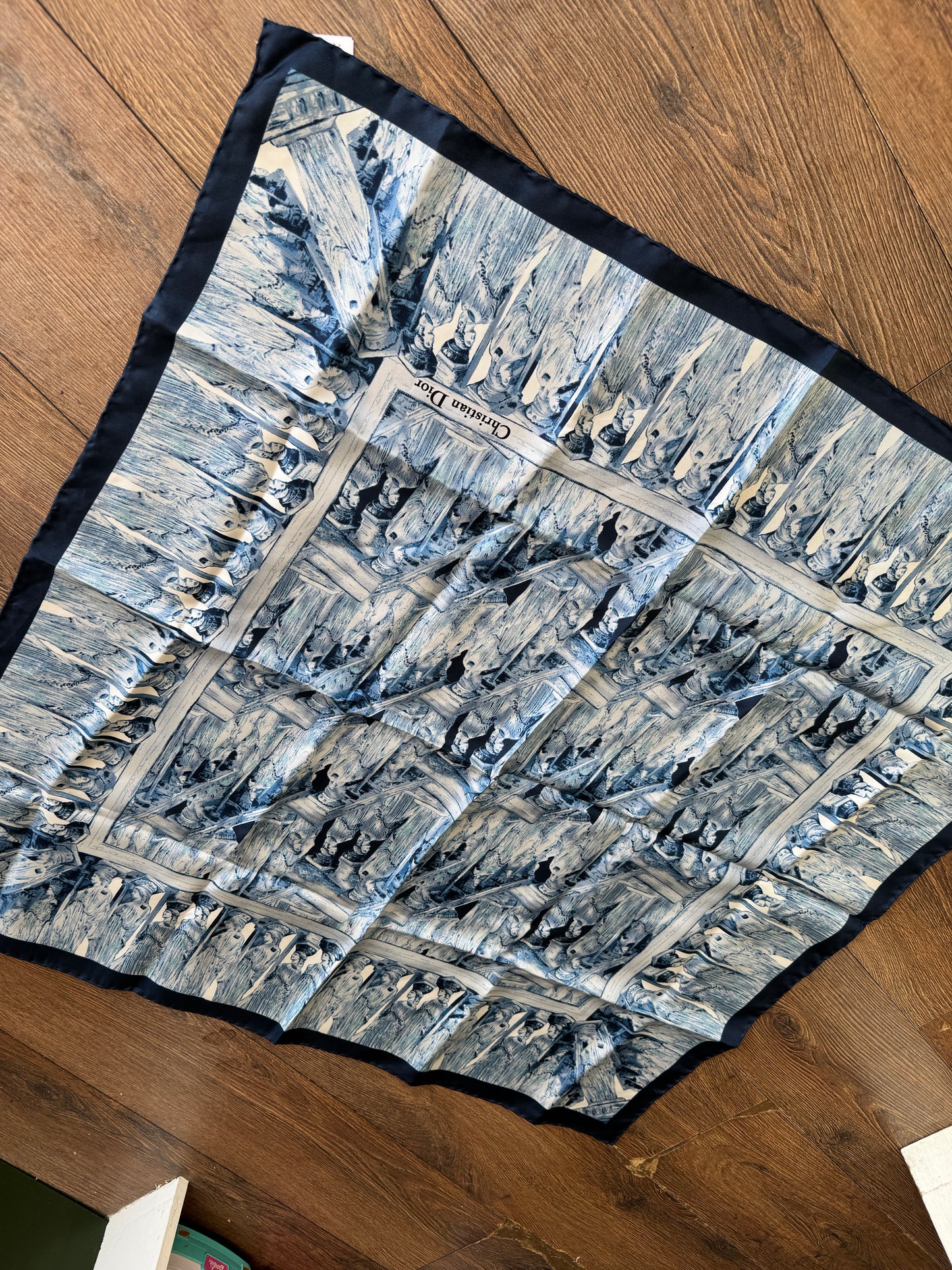 Christian Dior Square Silk Scarf - Navy and White