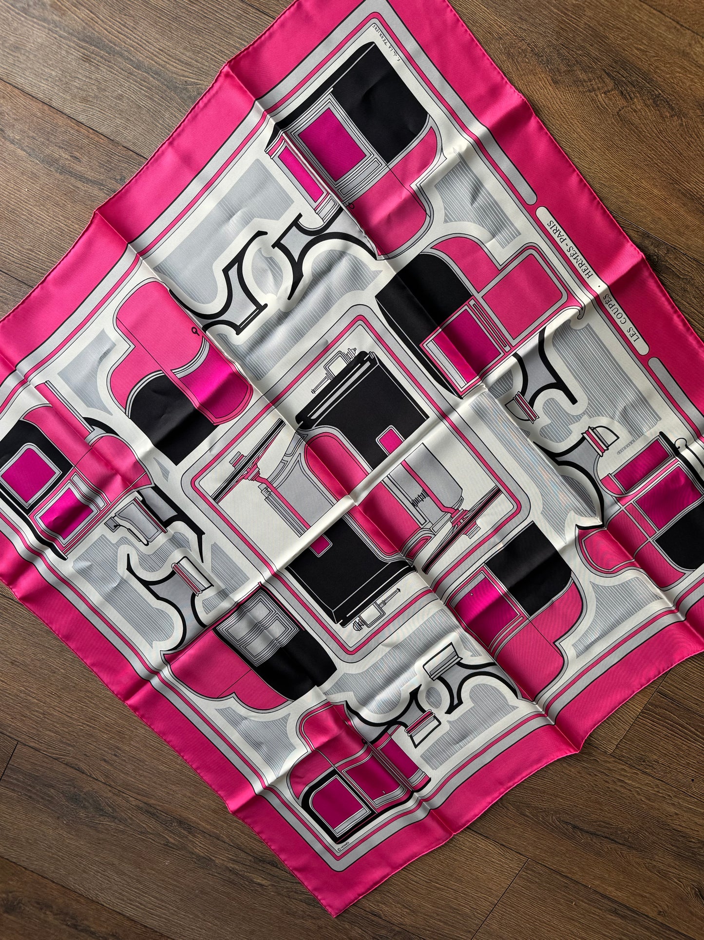 Hermes Les Coupes silk twill scarf - Pink, Black, Grey and White