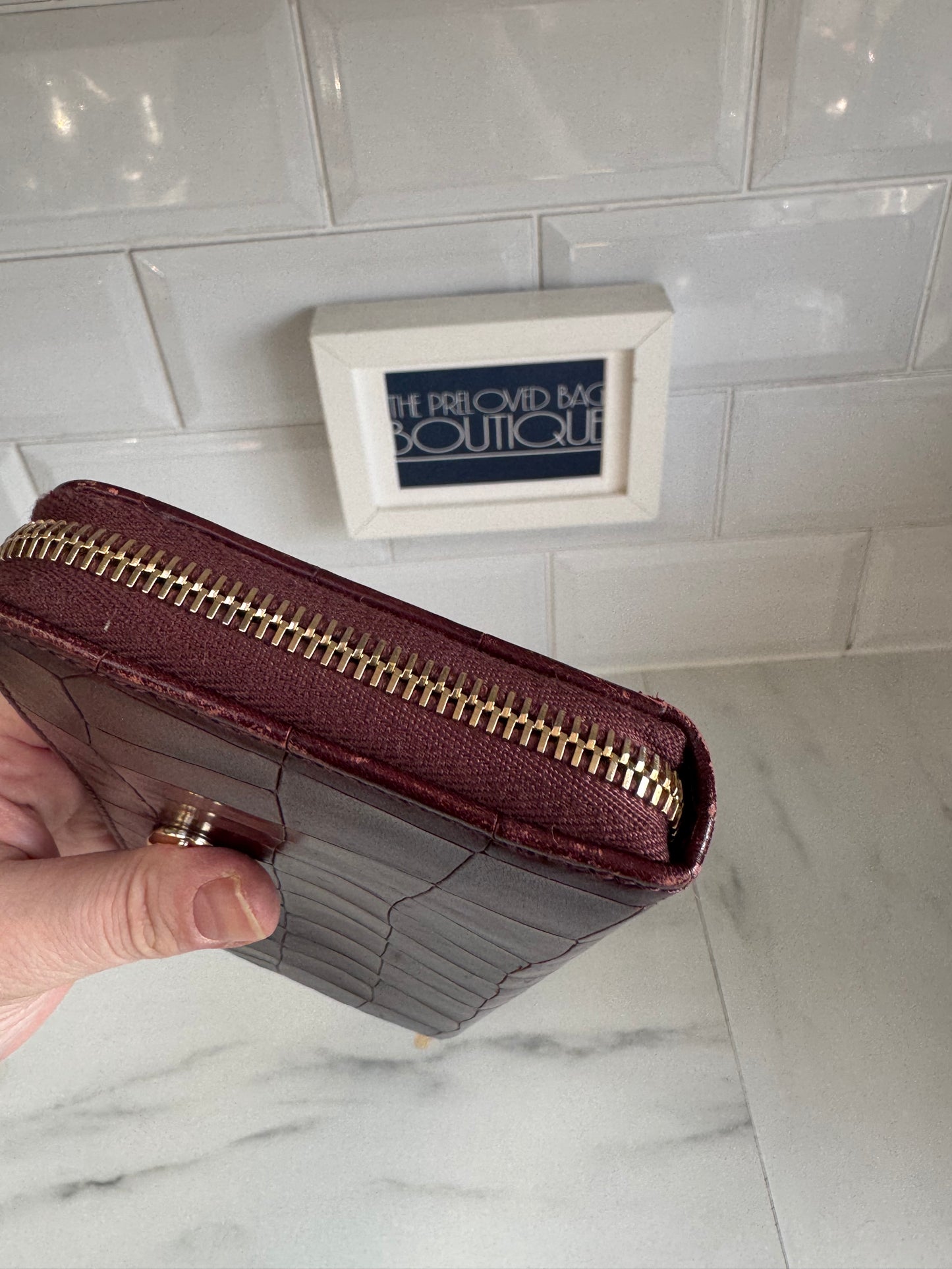 Mulberry Plaque Wallet - Oxblood Croc Embossed