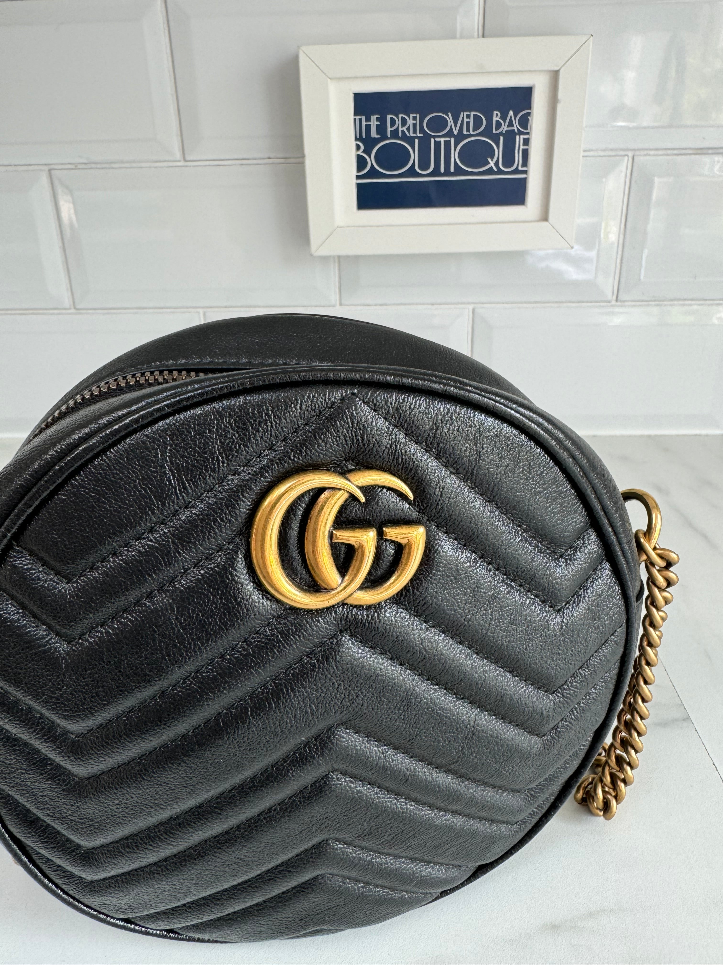 Gucci Marmont Matelasse Mini Round Bag Black