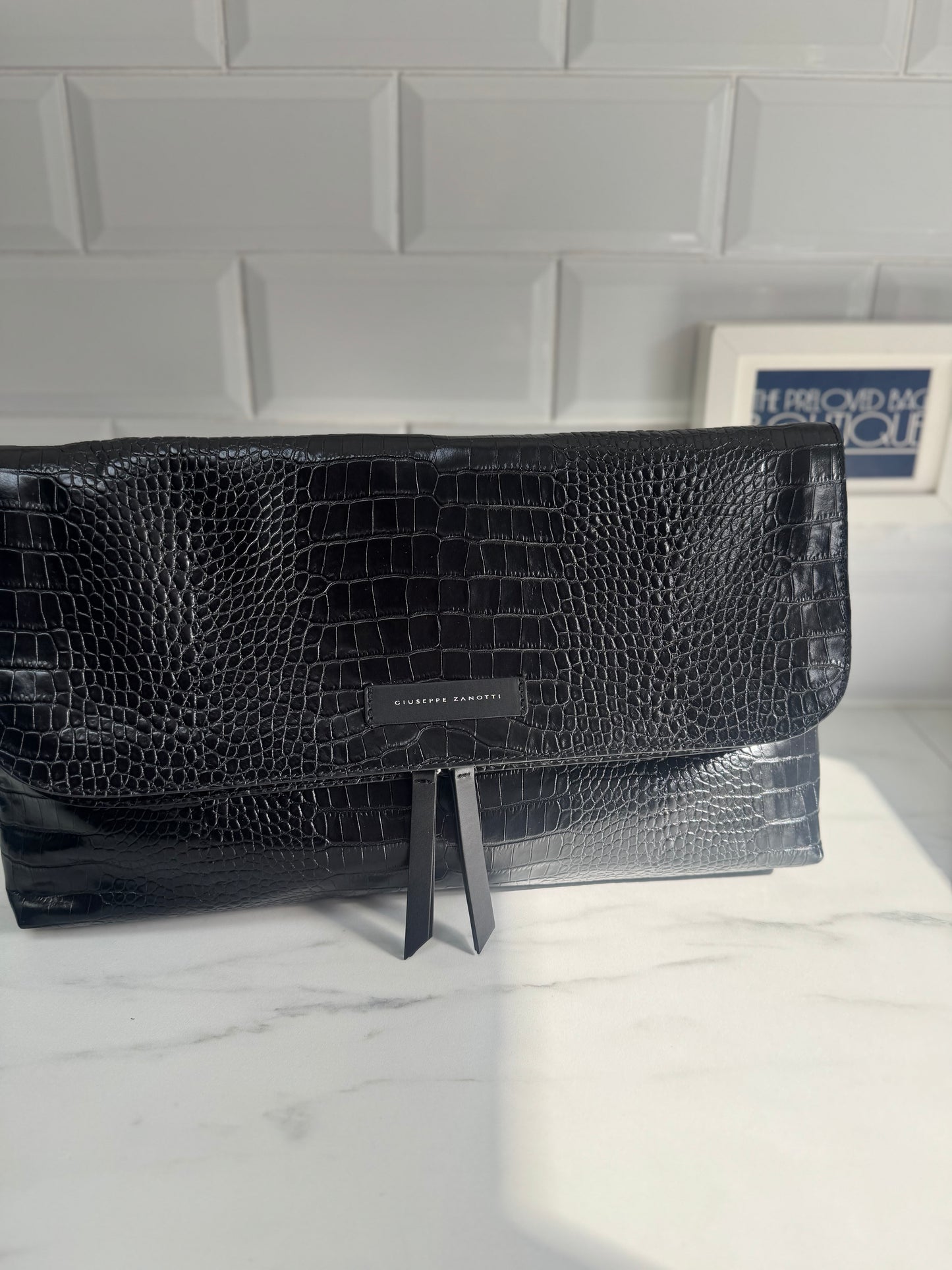Giuseppe Zanotti Oversized Clutch - Black Croc Embossed