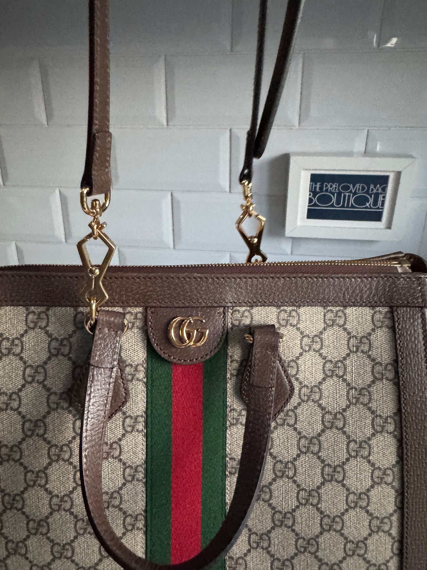 Gucci Medium Ophidia Tote - Brown, Green, Red, Grey