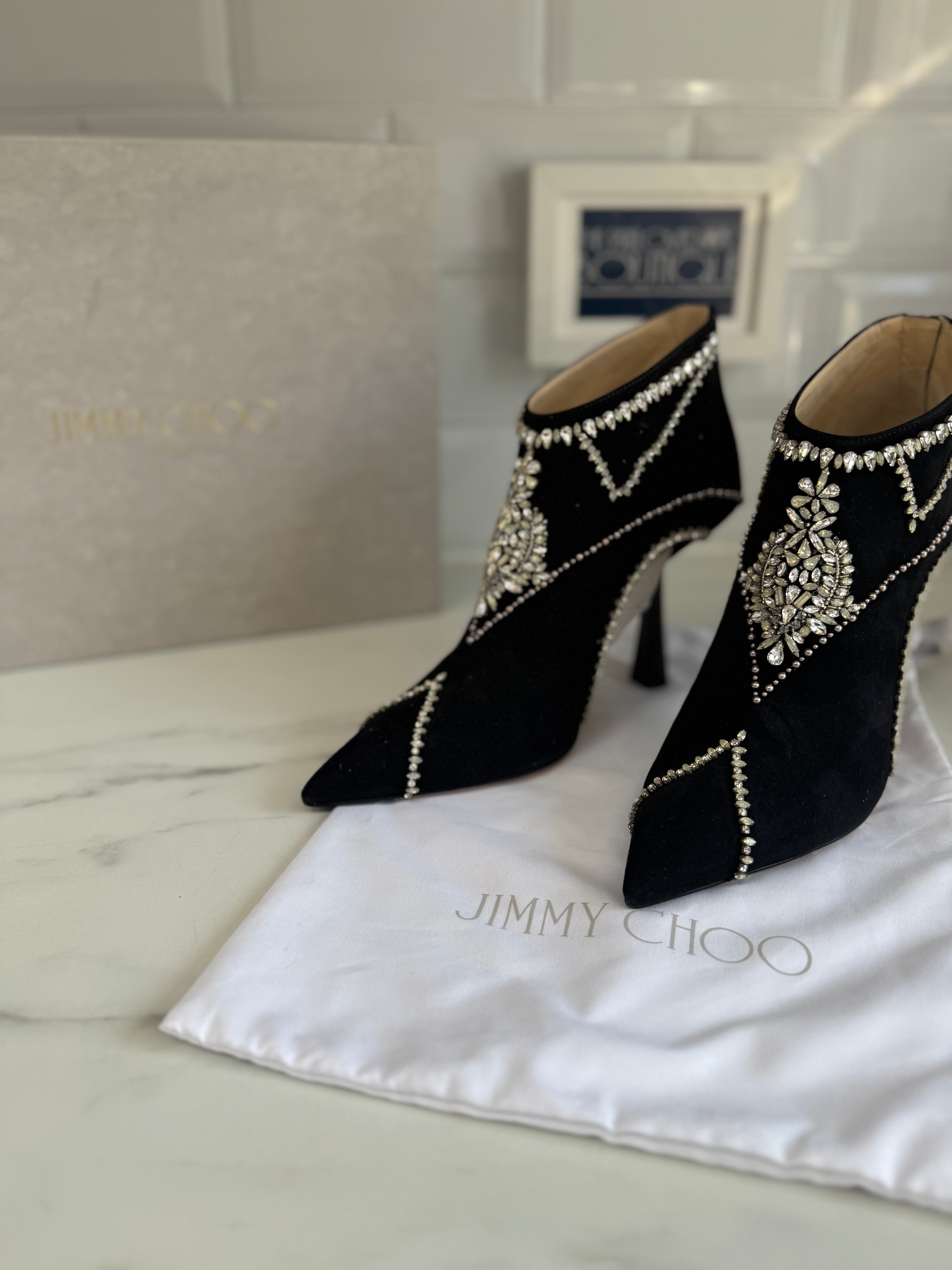 Jimmy Choo Kendrix 100 Laser Cut Crystal Embellished Ankle Boots