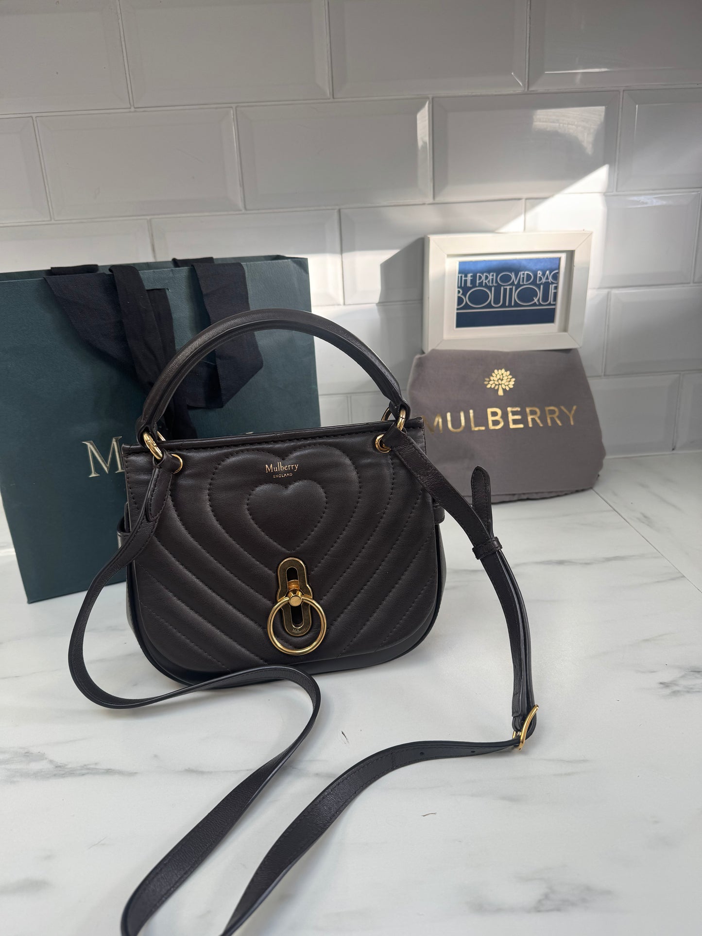 Mulberry Small Amberley Quilted Heart Satchel - Chocolate