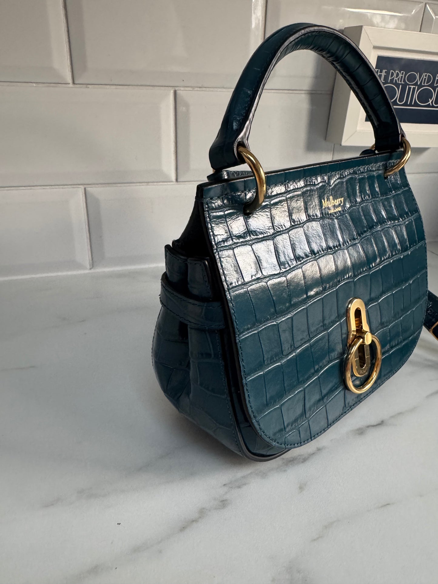 Mulberry Amberley - Teal Blue Croc Embossed