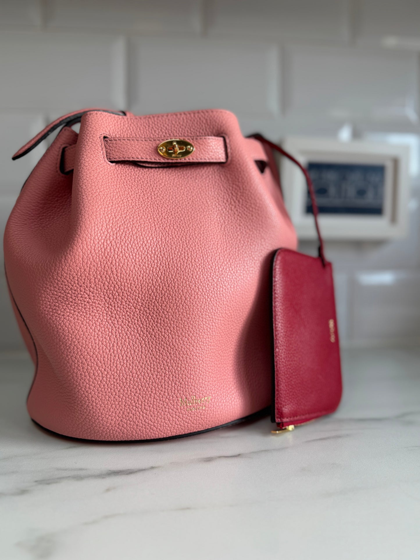 Mulberry Abbey Bucket Bag - Macaroon Pink & Red