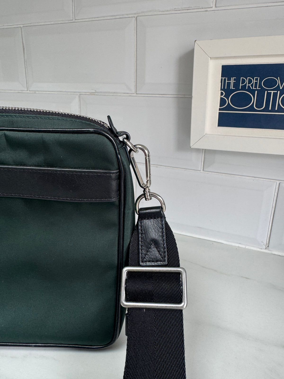 Mulberry Unisex Messenger Bag - Black and Mulberry Green Eco Nylon
