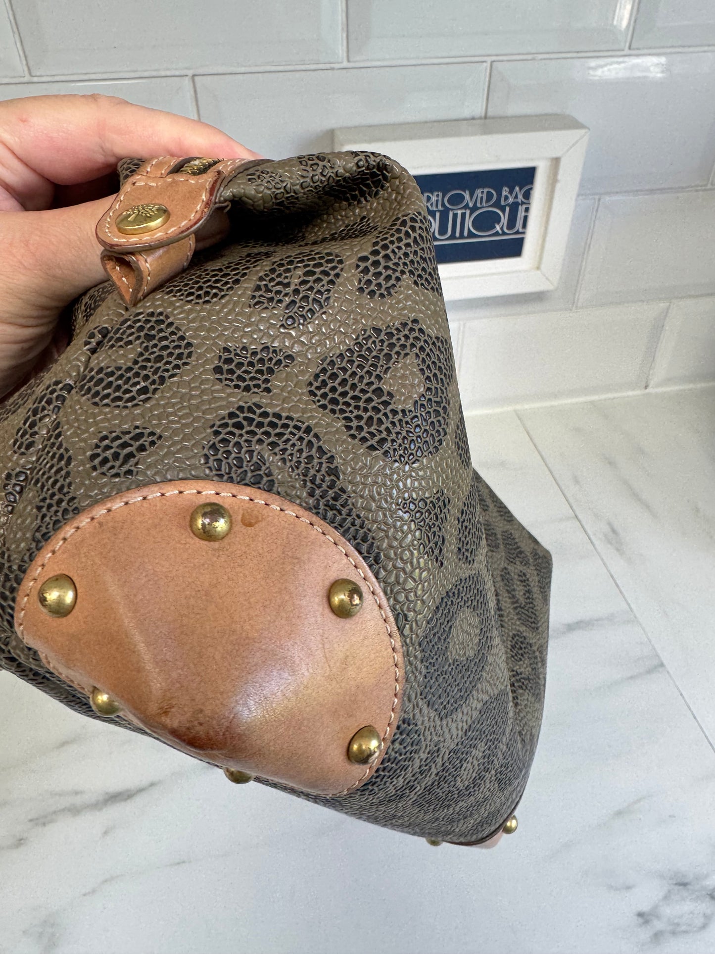 Mulberry Limited Edition Scotchgrain Birds Nest Wash Bag - Olive Green and Black Leopard Print
