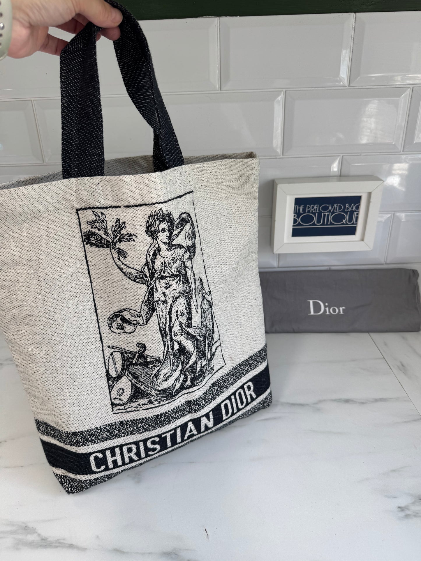 Christian Dior Canvas Shopper Tote - White and Navy