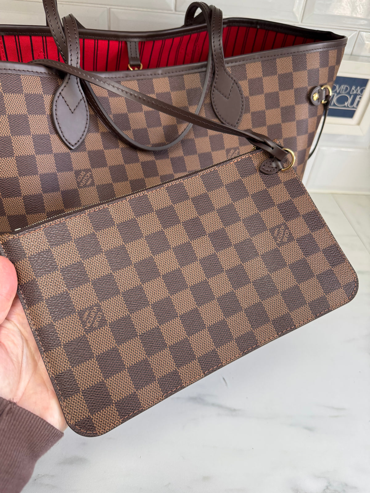 Louis Vuitton GM Neverfull Bag and Pouch - Brown Damier Ebene