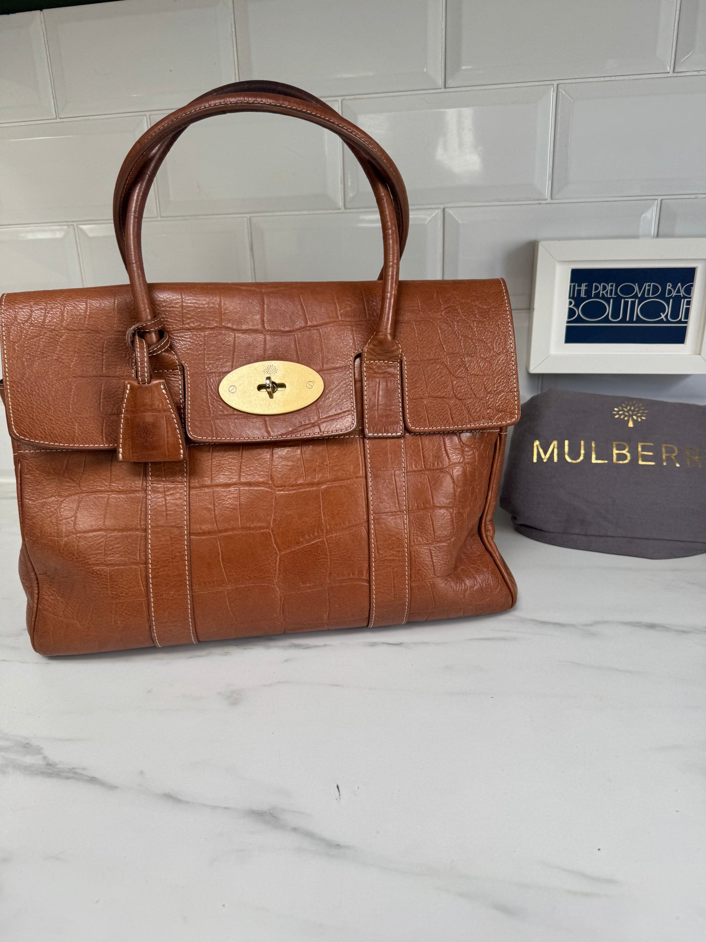 Mulberry Croc Embossed Bayswater - Oak
