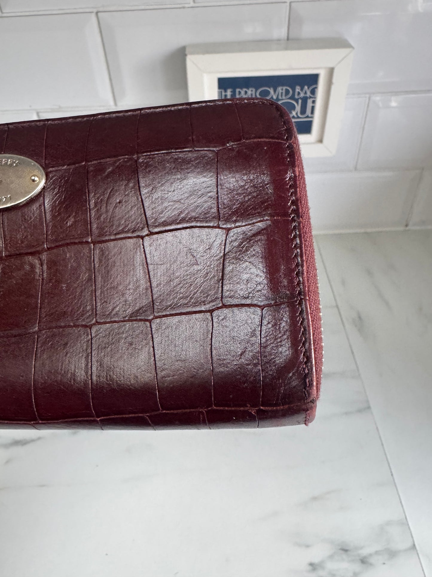 Mulberry Plaque Zip Around Wallet - Oxblood Croc Embossed