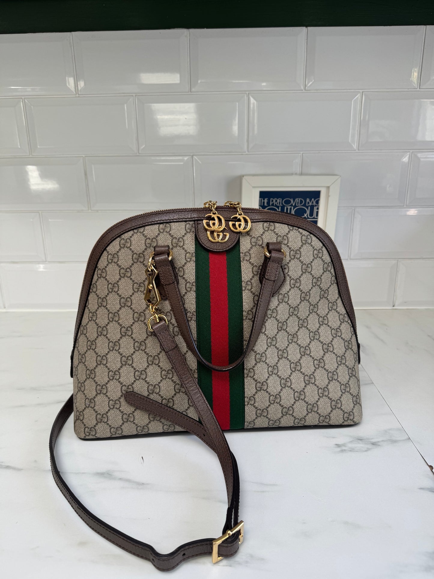 Gucci Ophidia GG Supreme Dome Bag - Grey, Red, Brown and Green