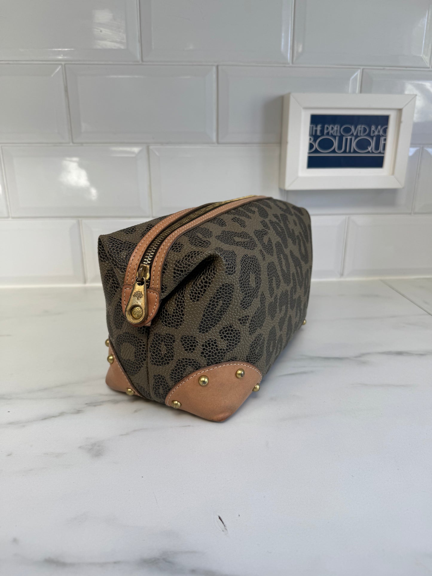 Mulberry Limited Edition Scotchgrain Birds Nest Wash Bag - Olive Green and Black Leopard Print