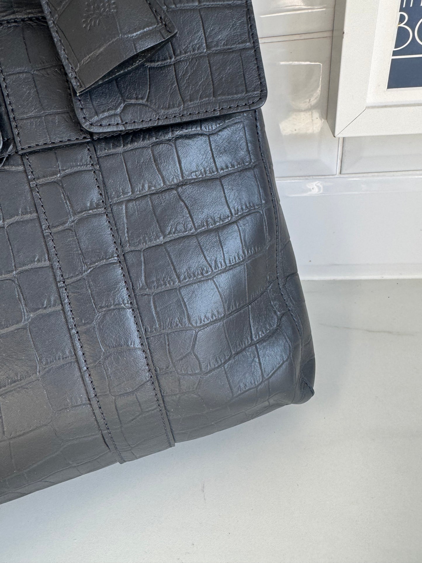 Mulberry Matte Croc Embossed Bayswater - Black