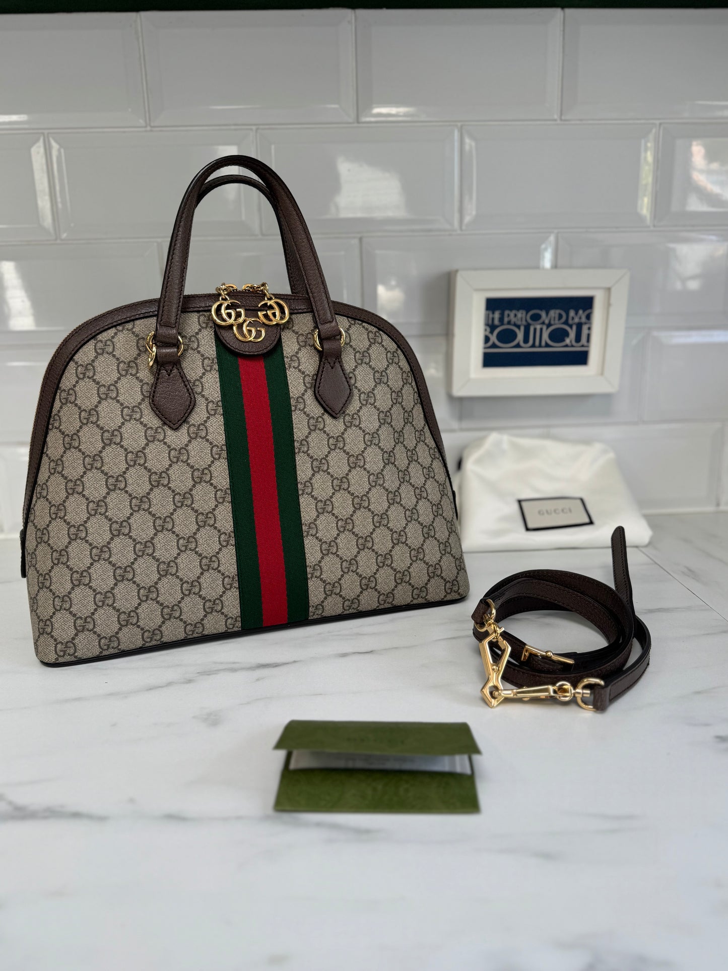 Gucci Ophidia GG Supreme Dome Bag - Grey, Red, Brown and Green