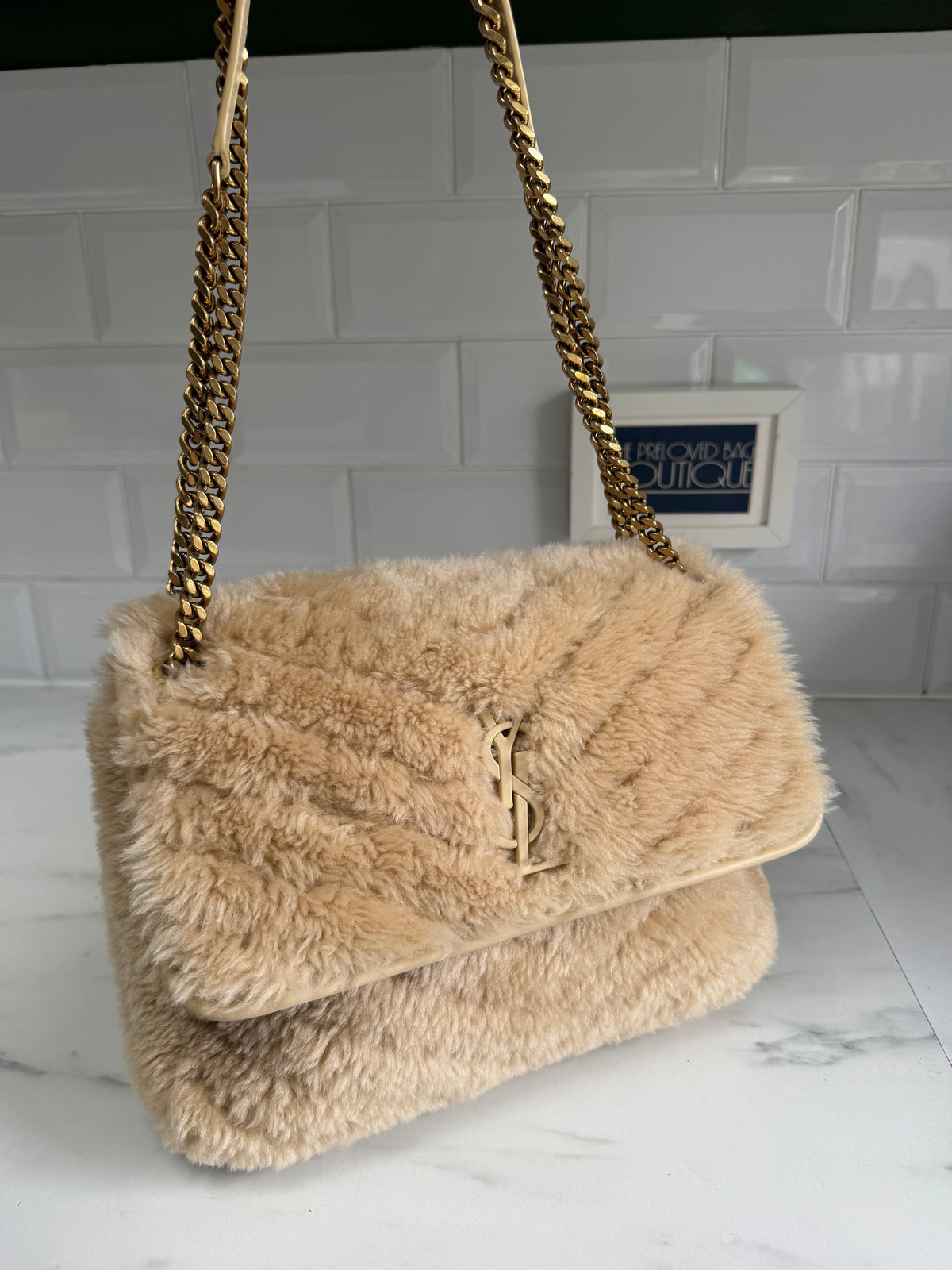 Saint Laurent Medium Niki Shearling - Cream