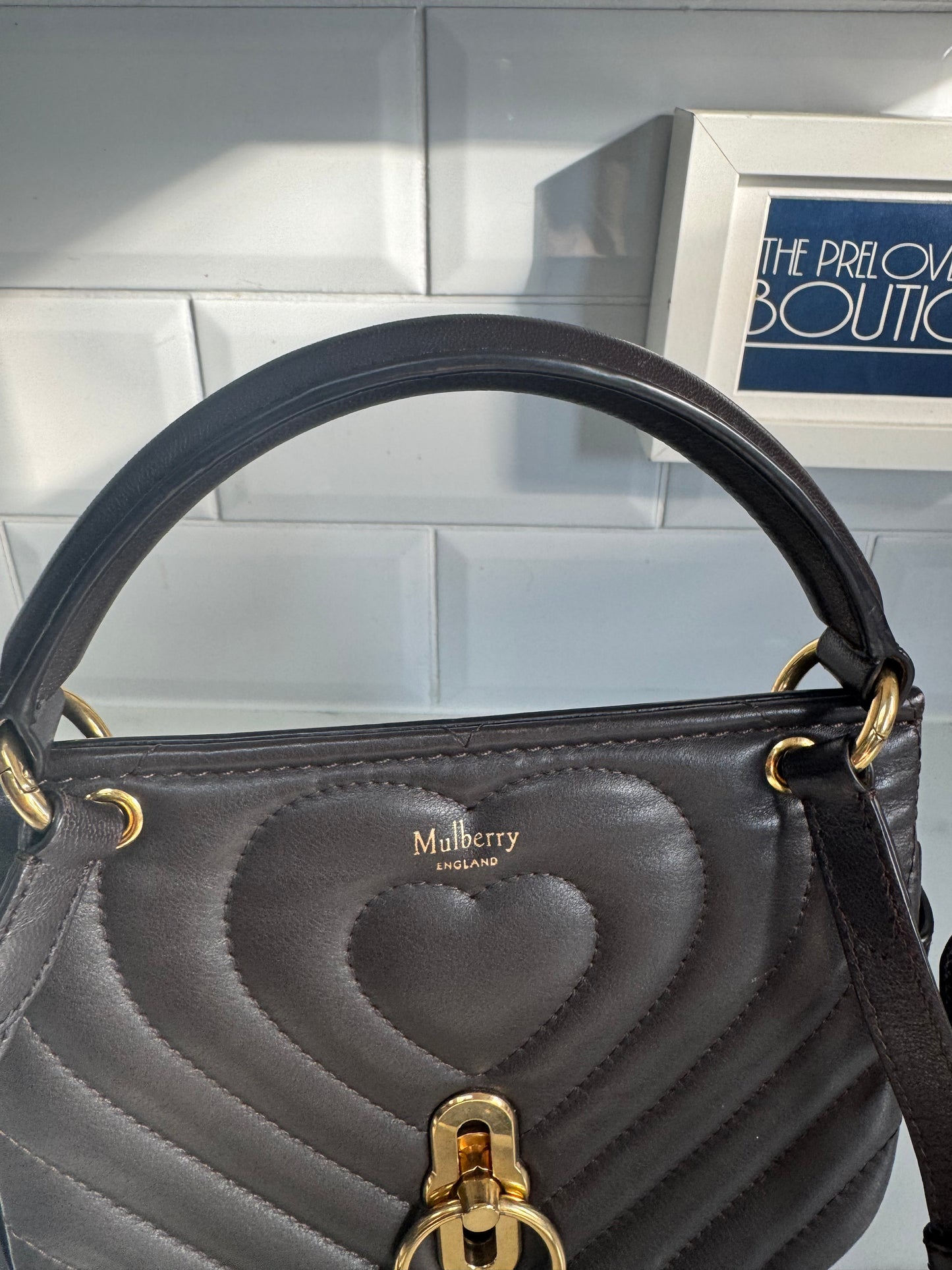 Mulberry Small Amberley Quilted Heart Satchel - Chocolate
