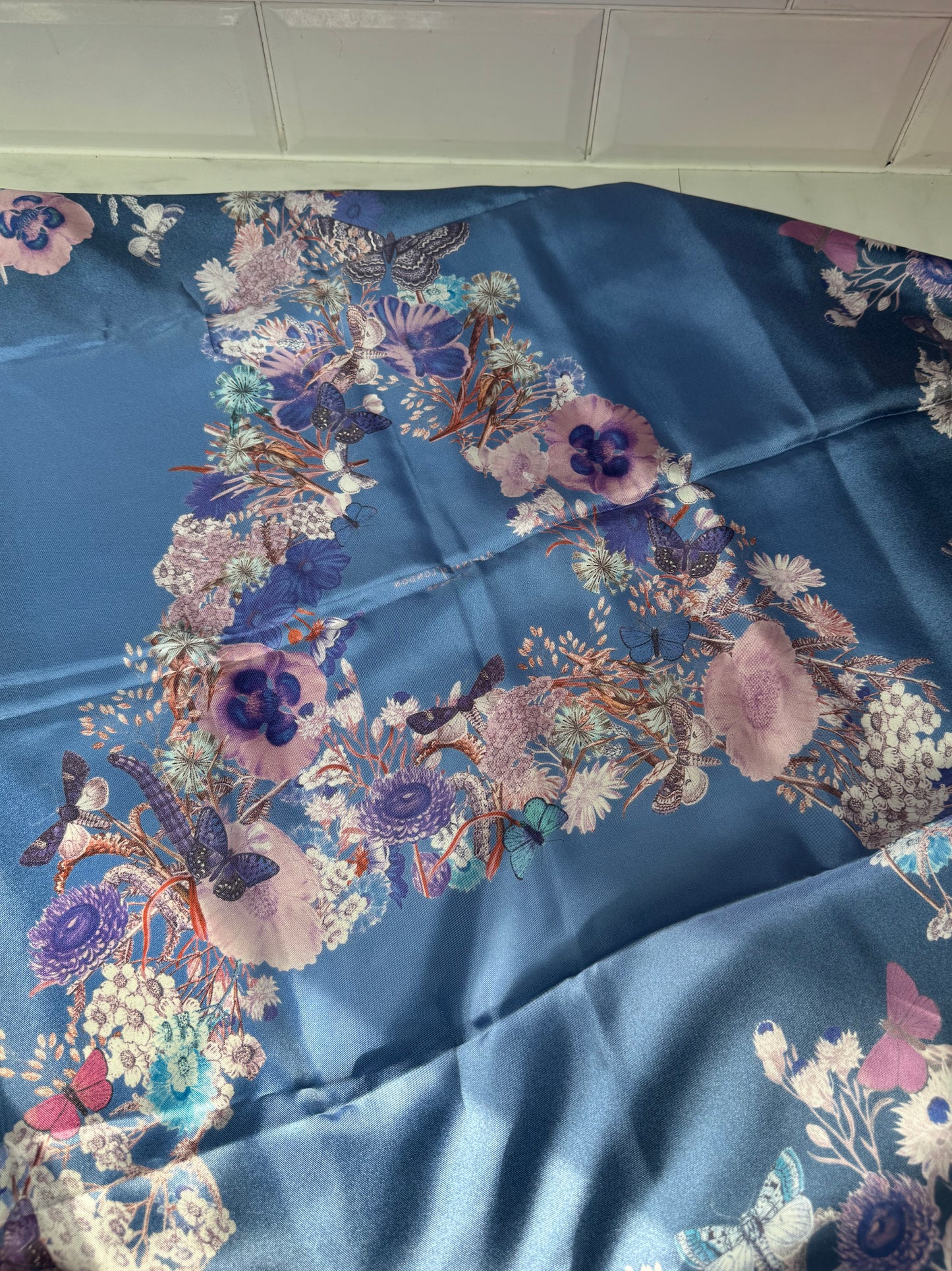 Aspinal “A” Floral scarf - Blue