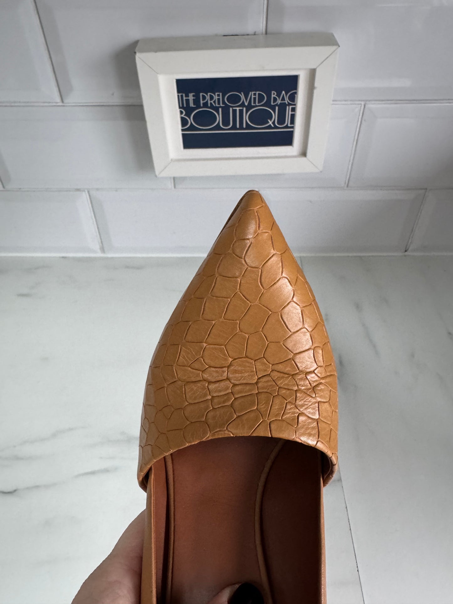 Mulberry Croc Nappa Leather Wooden Heels - Camel