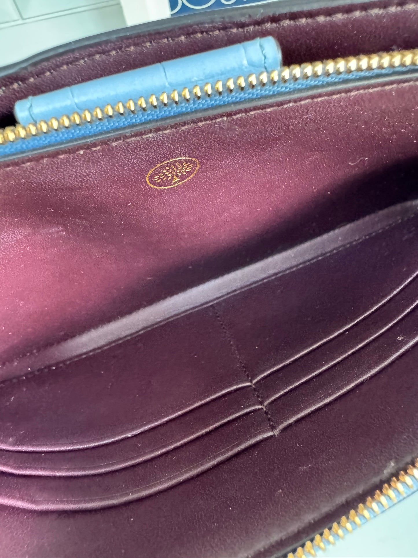 Mulberry Plaque WOC (wallet on a chain) - Cornflower Blue croc embossed