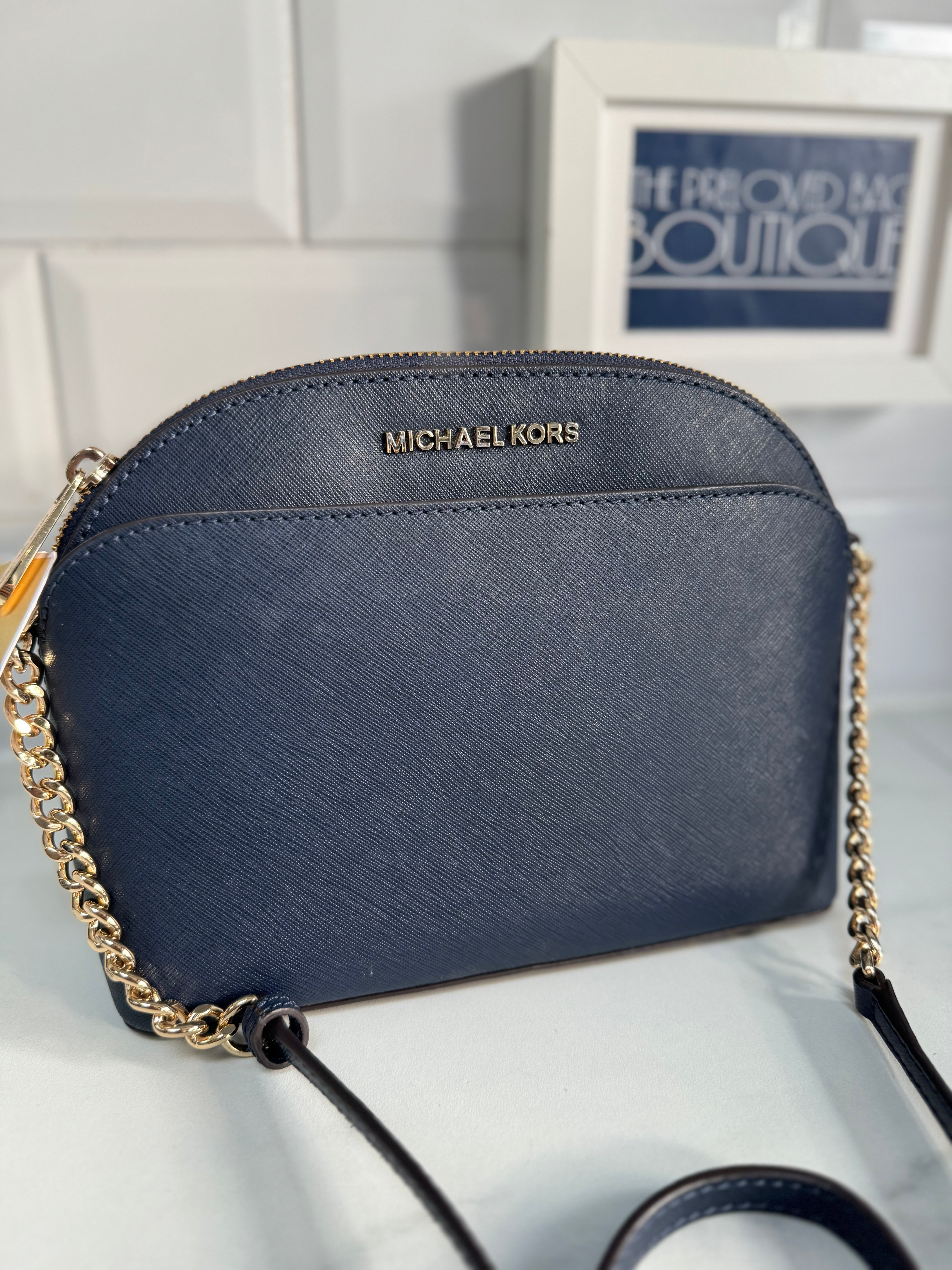 Michael Kors Emmy Dome shoulder bag Navy blue The Preloved Bag Boutique