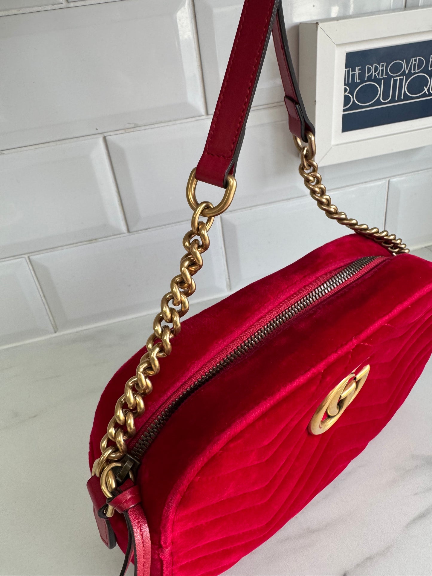 Gucci Marmont Small Camera Bag - Red Velvet
