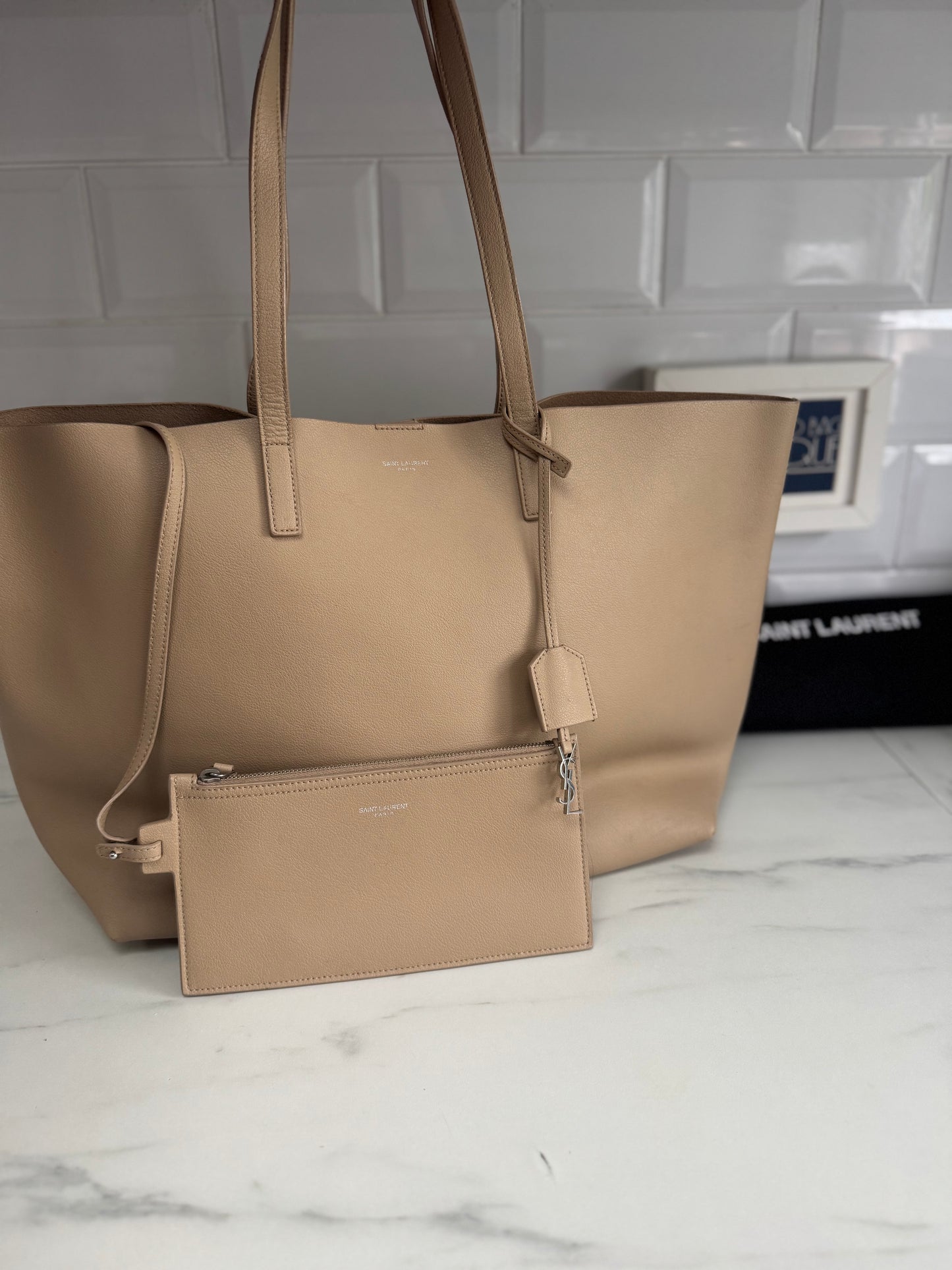 Saint Laurent East West Shopper Tote - Beige