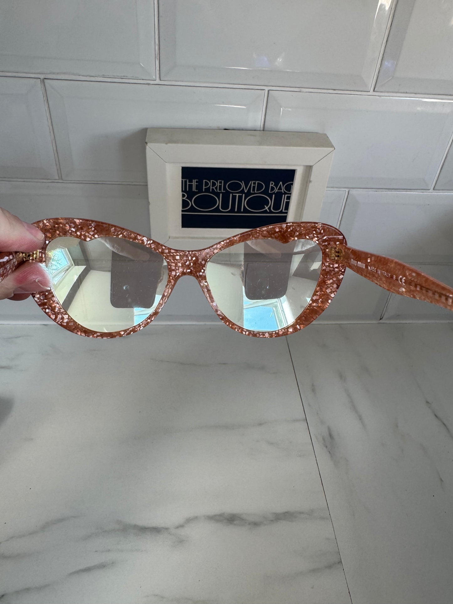 Miu Miu Cat Eye Tinted Sunglasses - pink and gold