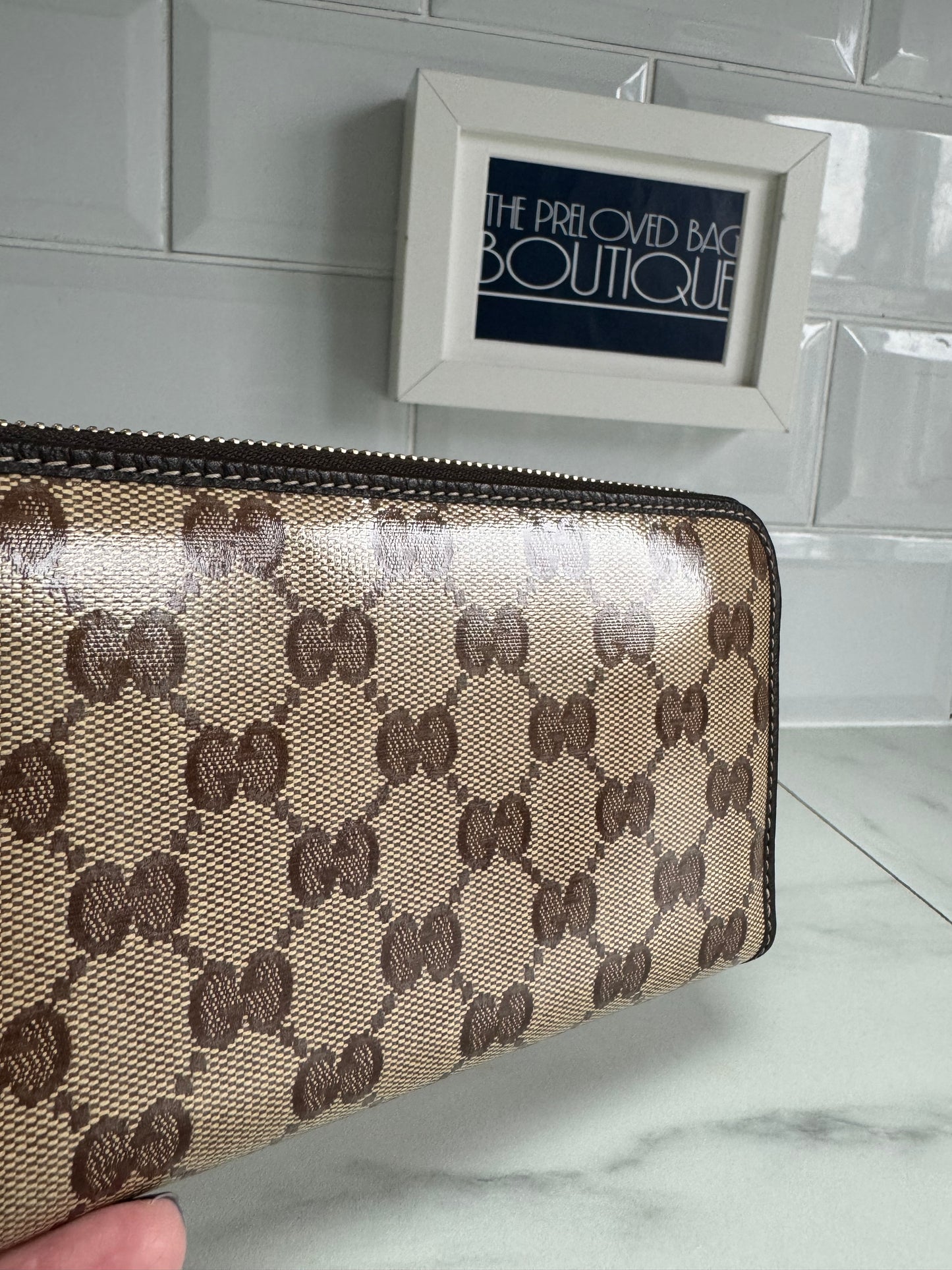 Gucci GG Crystal Zip Wallet - Brown