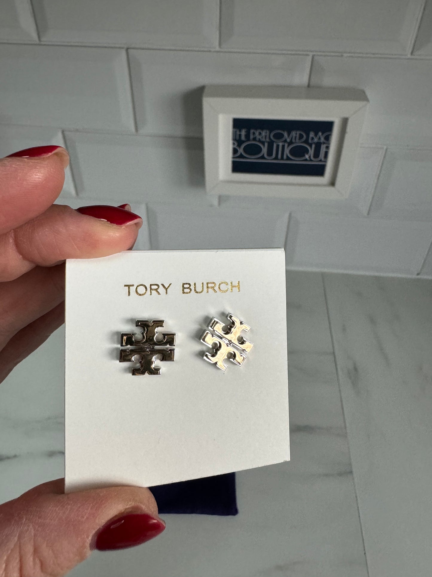 Tory Burch Large Logo Stud Earrings - silver