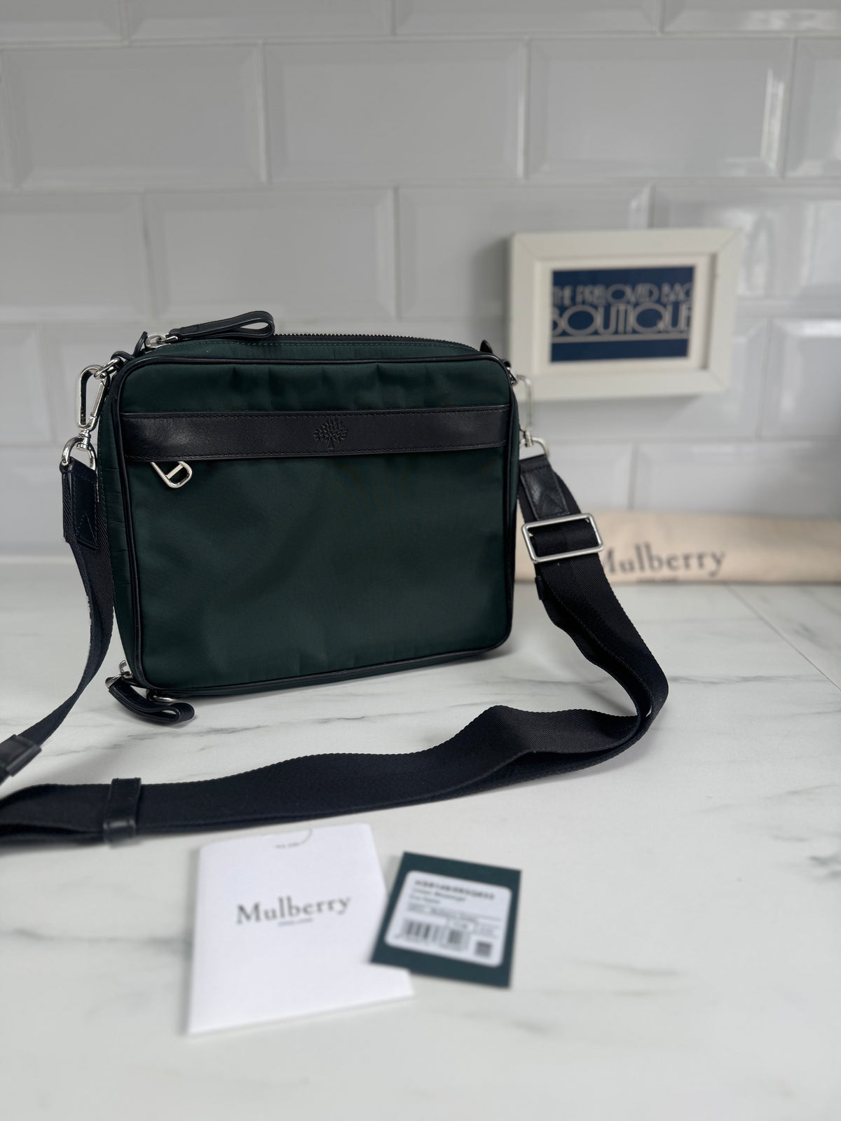 Mulberry Unisex Messenger Bag - Black and Mulberry Green Eco Nylon