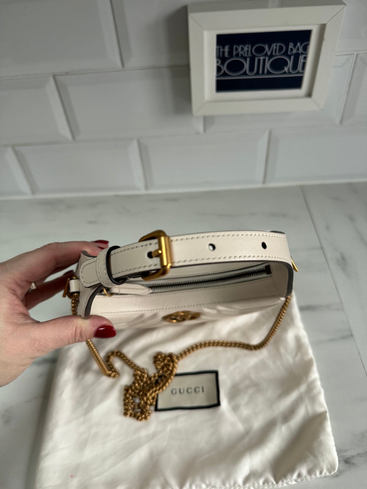 Gucci Marmont Half Moon Shaped Mini Bag - White