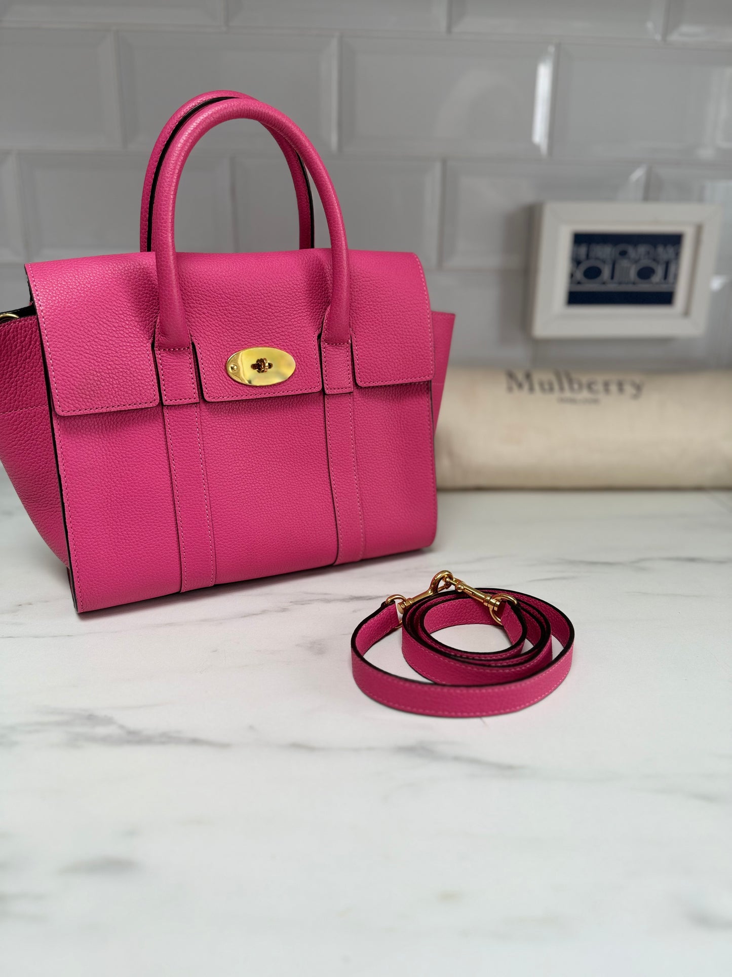 Mulberry Small Bayswater with strap - Candy Pink