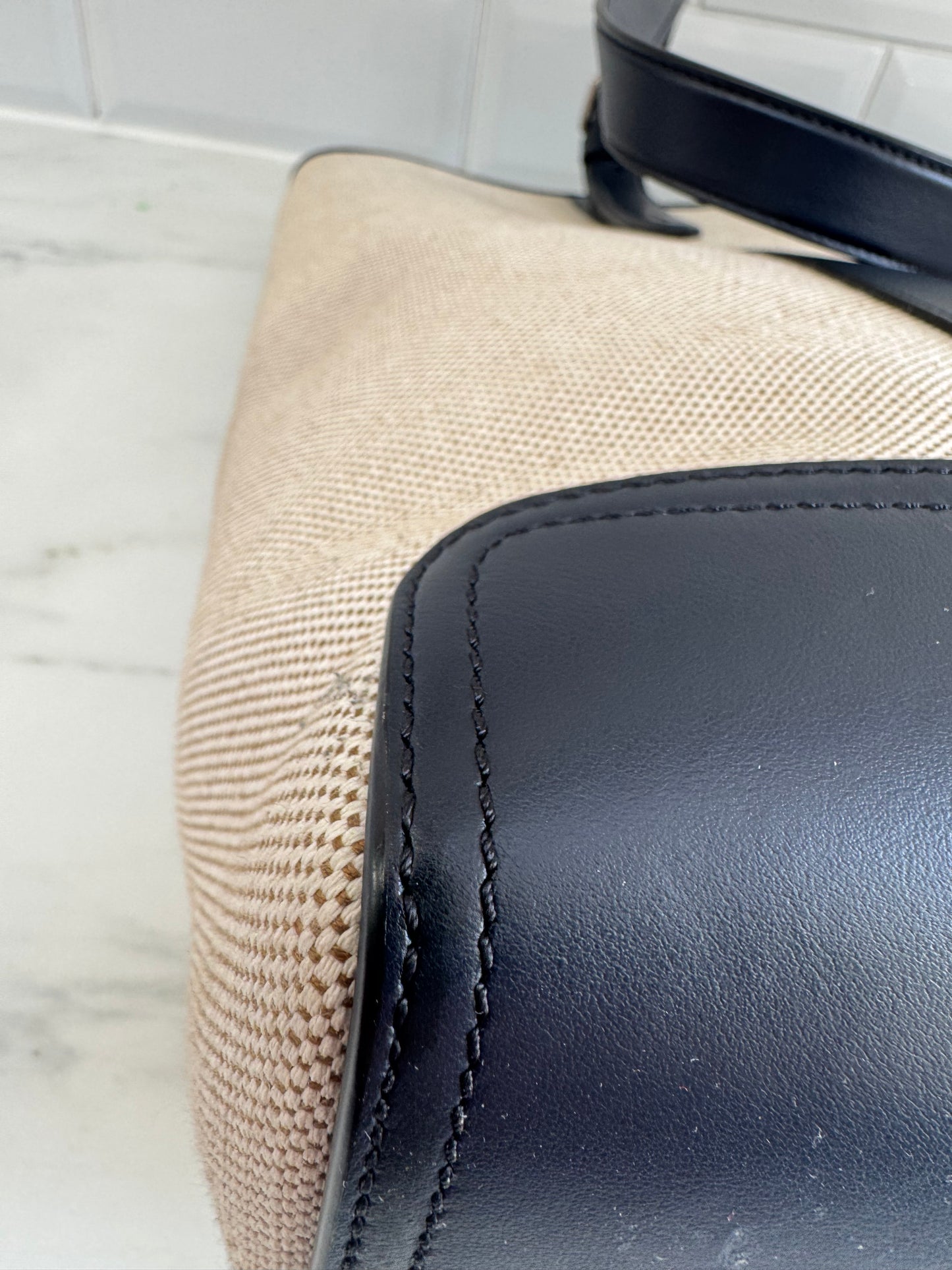 Mulberry Canvas Tote Bag - Ecru and Navy