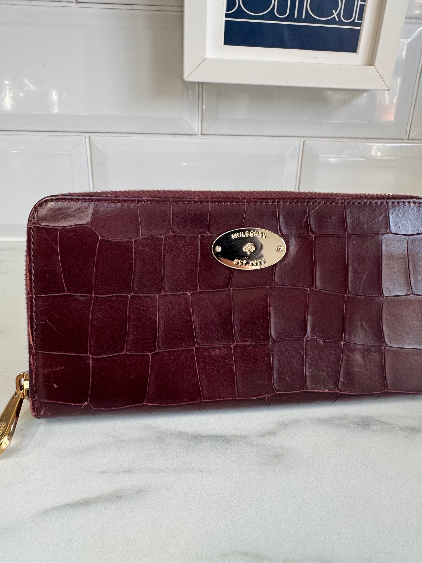 Mulberry Plaque Wallet - Oxblood Croc Embossed