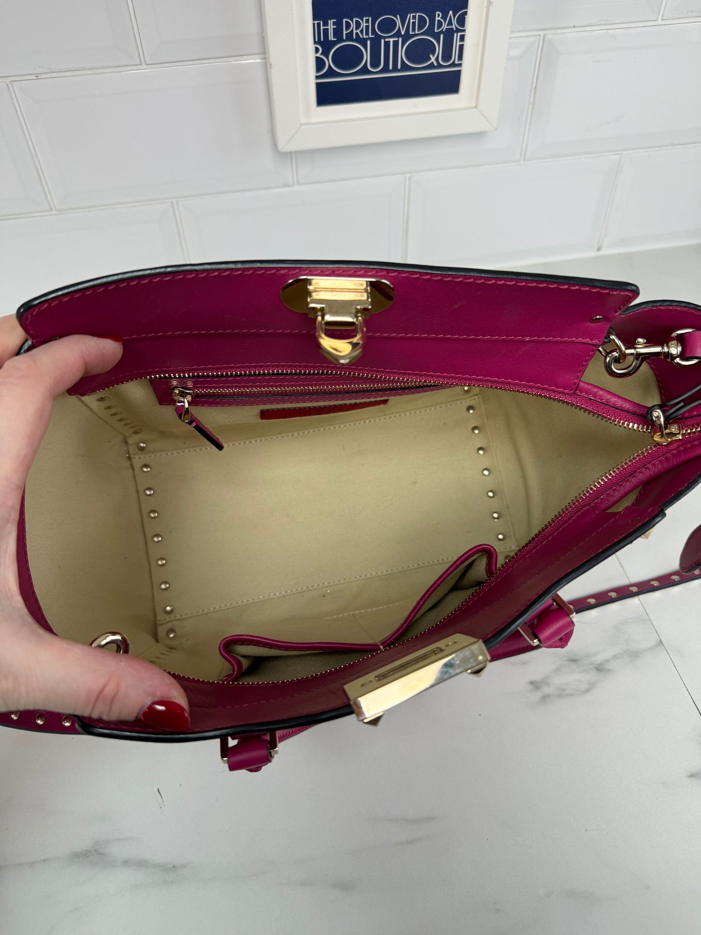 Valentino Rockstud Small Trapeze Tote - Magenta Pink