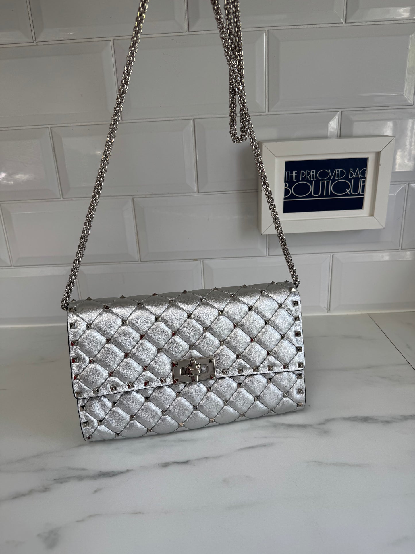 Valentino Garavanni Rockstud Spike Clutch - Metallic Silver