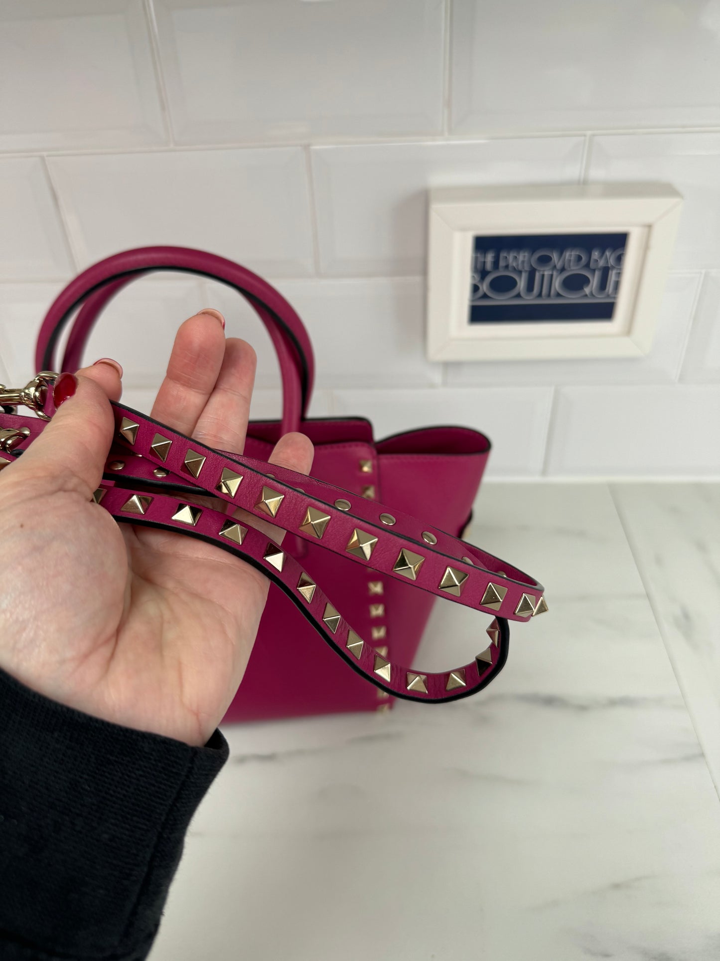 Valentino Rockstud Small Trapeze Tote - Magenta Pink