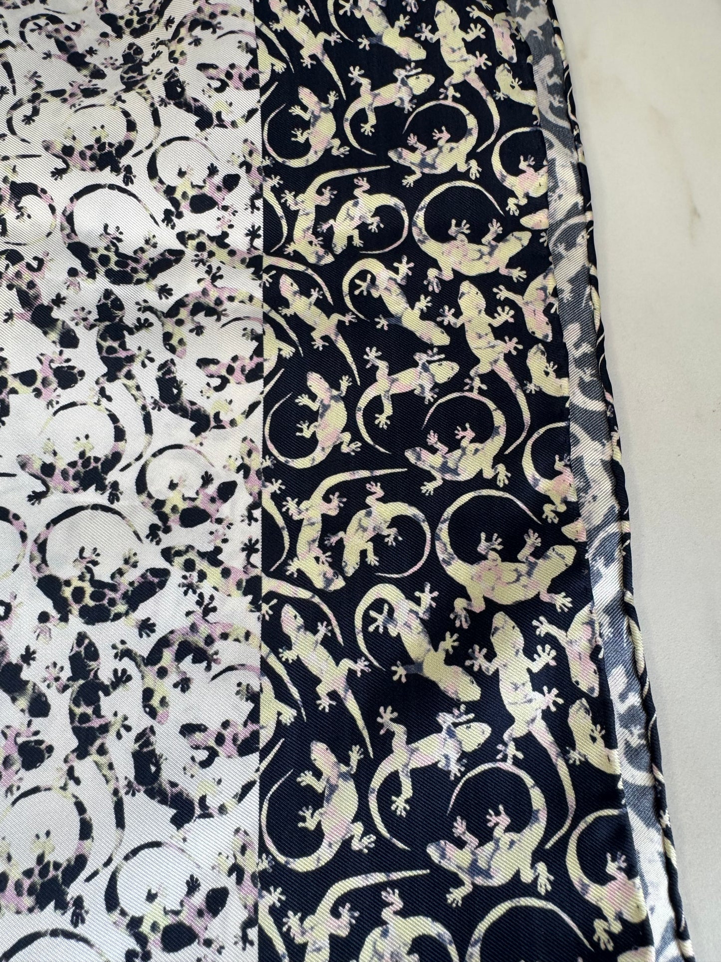 Mulberry Limited Edition Silk Square Scarf Gecko Print - Blue, Cream, Pink