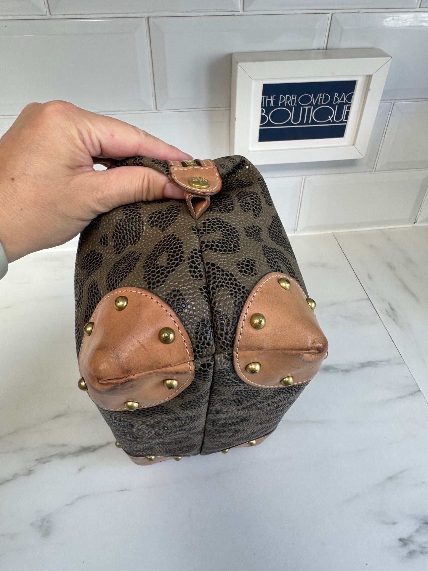 Mulberry Limited Edition Scotchgrain Birds Nest Wash Bag - Olive Green and Black Leopard Print