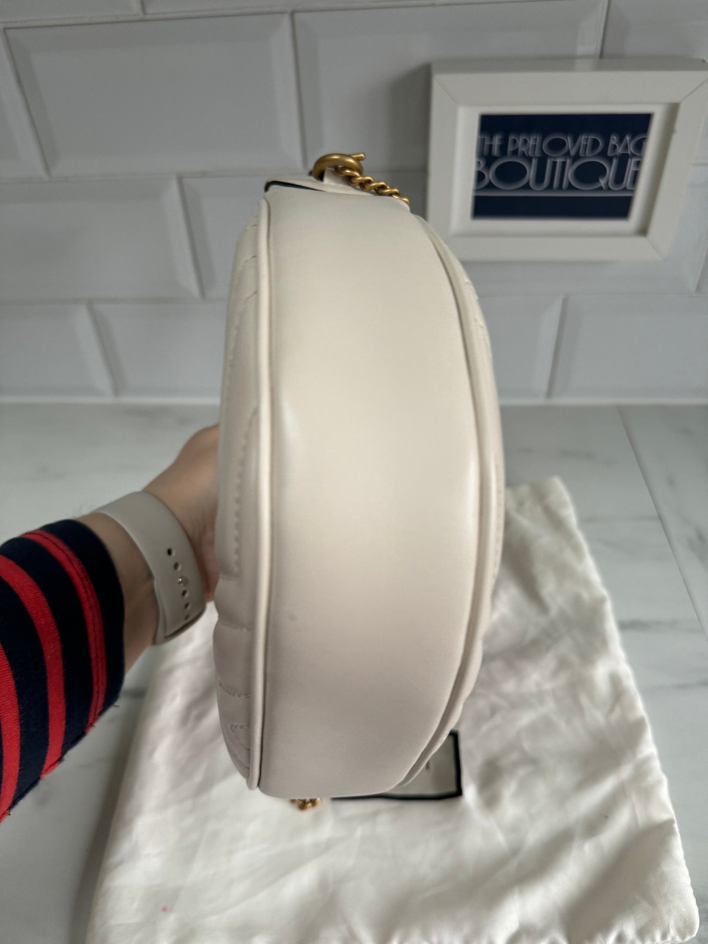 Gucci Marmont Half Moon Shaped Mini Bag - White