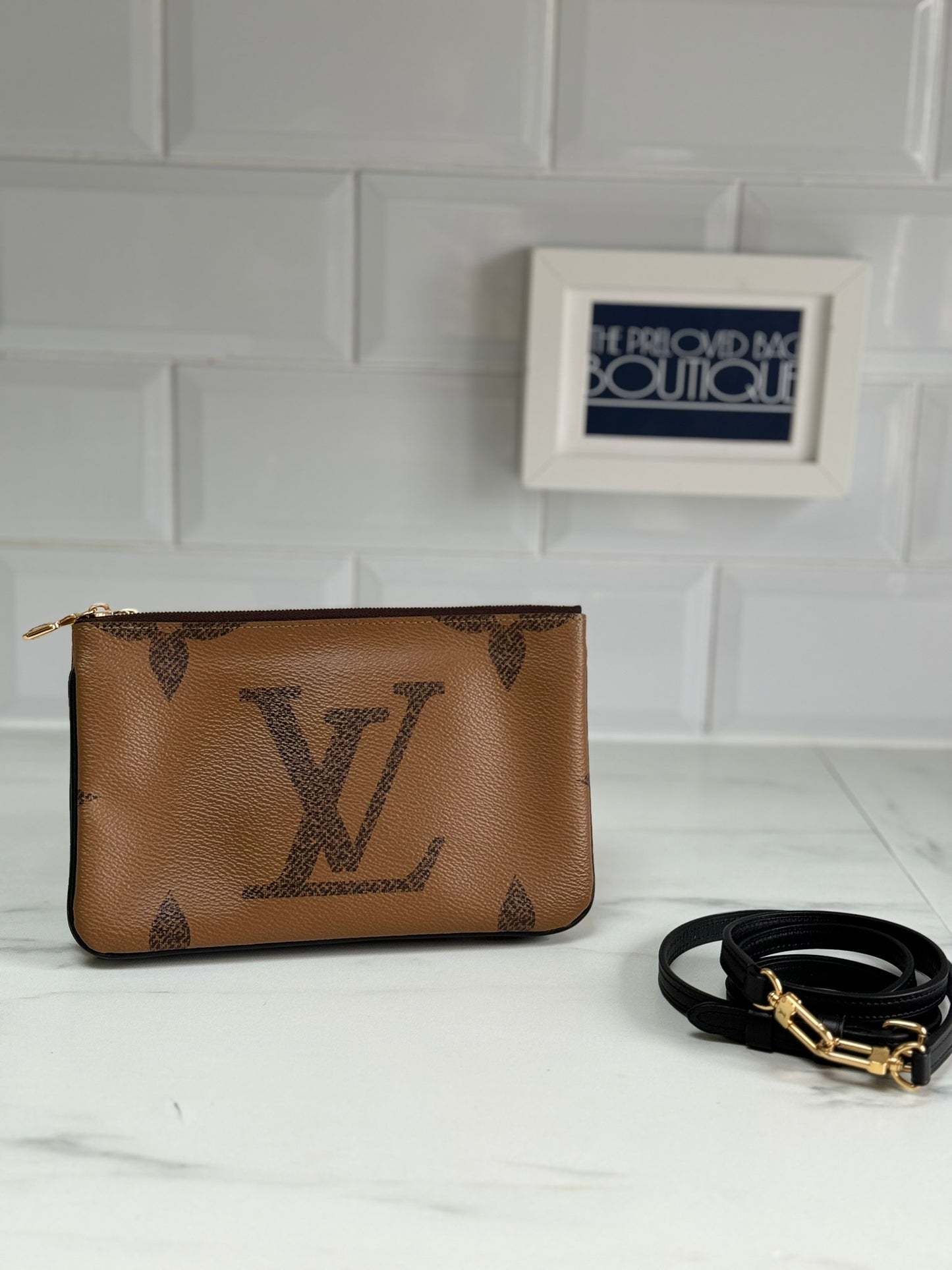 Louis Vuitton Double Zip Pochette in Giant Reverse Monogram Canvas