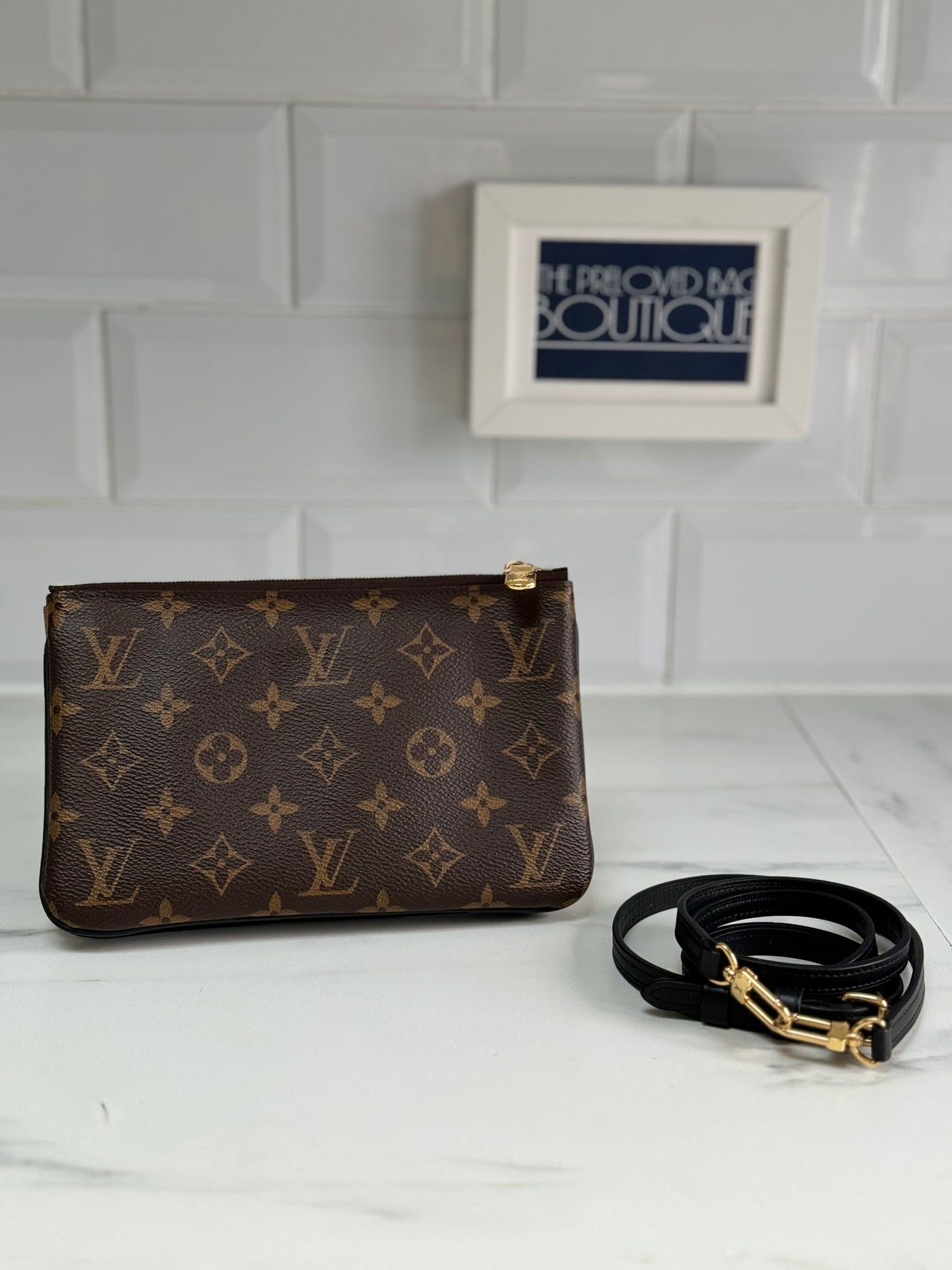 Louis Vuitton Double Zip Pochette in Giant Reverse Monogram Canvas